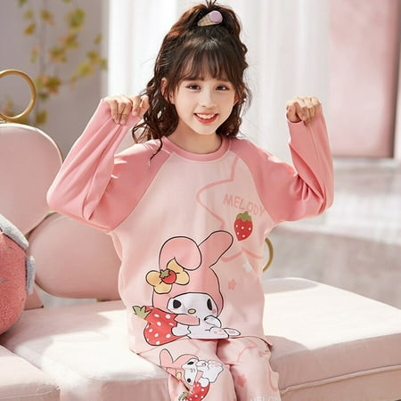 

Kawaii Hello Kitty Sanrio Kids Nightgown Y2K Anime Melody Kuromi Autumn Pajamas Set Cinnamoroll Homewear Girl Children Clothing