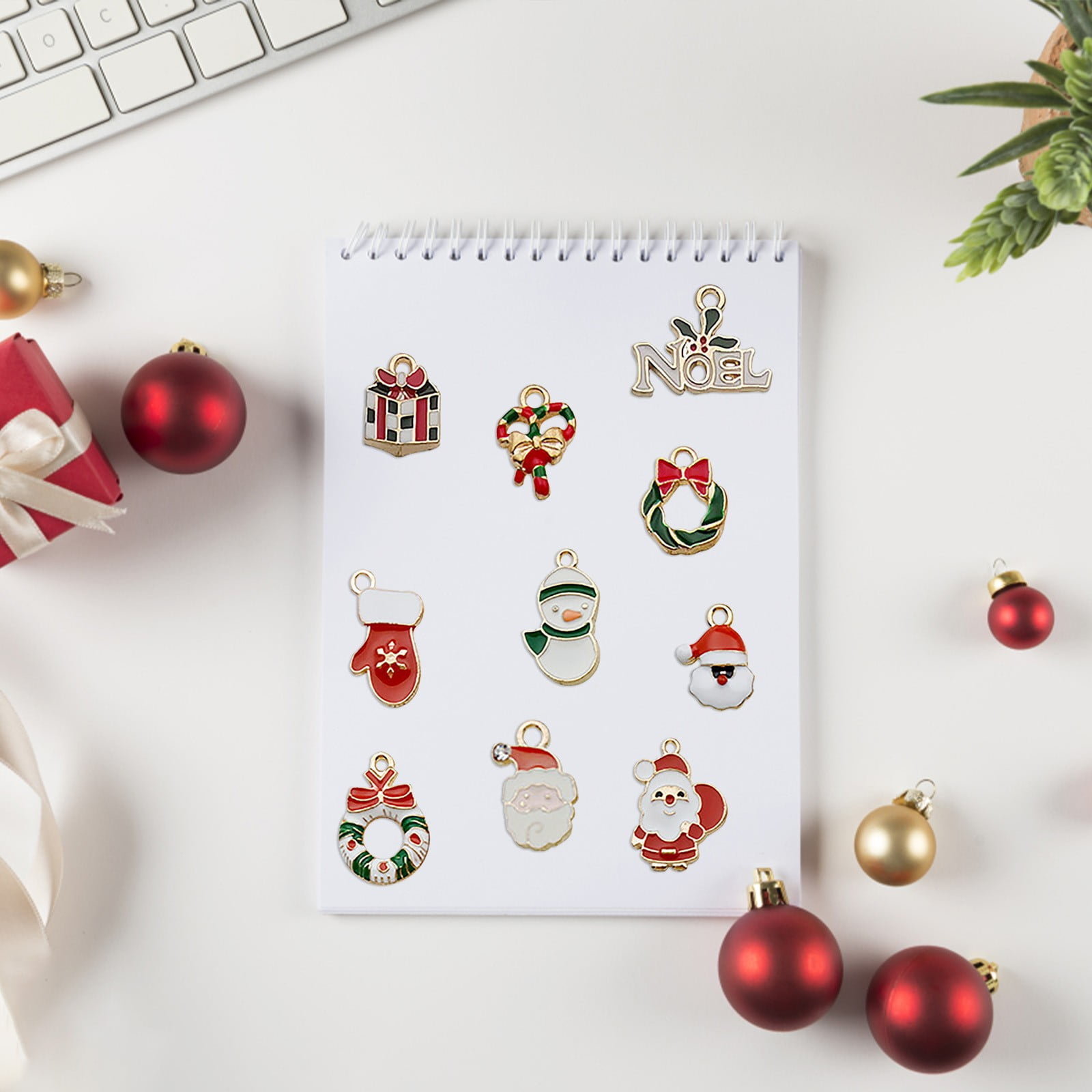 BKBP Mini Resin Christmas Ornaments Set,Rustic Christmas Decorations,Small Miniature Christmas Tree Ornaments - Santa Snowman Gingerbread Angel,Tiny Christmas Tree Decorations with Gift Box!