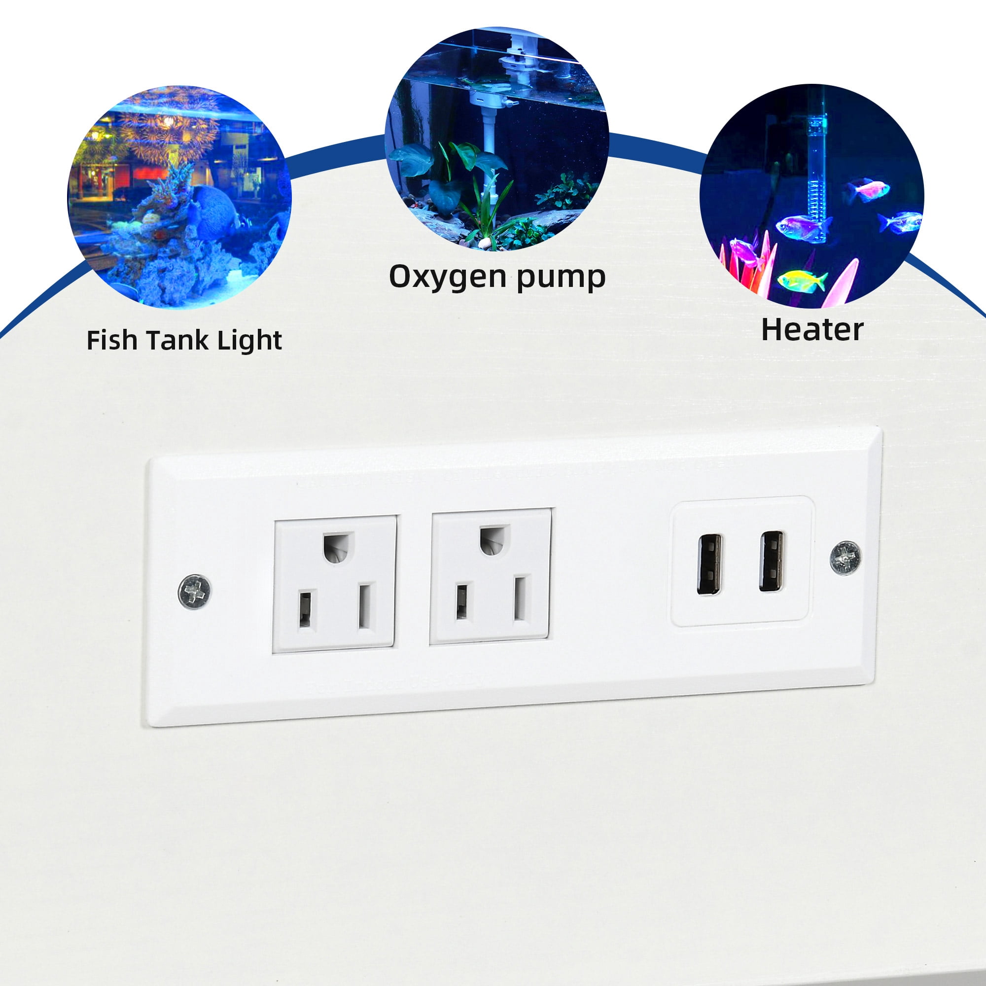 Uforic Aquarium Stand with Power Outlets & LED Light and Cabinet for 20-30 Gallon Fish Tank Stand, Turtle Tank, Reptile Terrarium - White