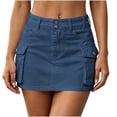 thumbnail image 3 of Tqcoqu Women’s High Waist Double Button Cargo Mini Skirt, Solid Color A Line Denim Skirt with Flap Pockets,Women's,Size S-XL, 3 of 7