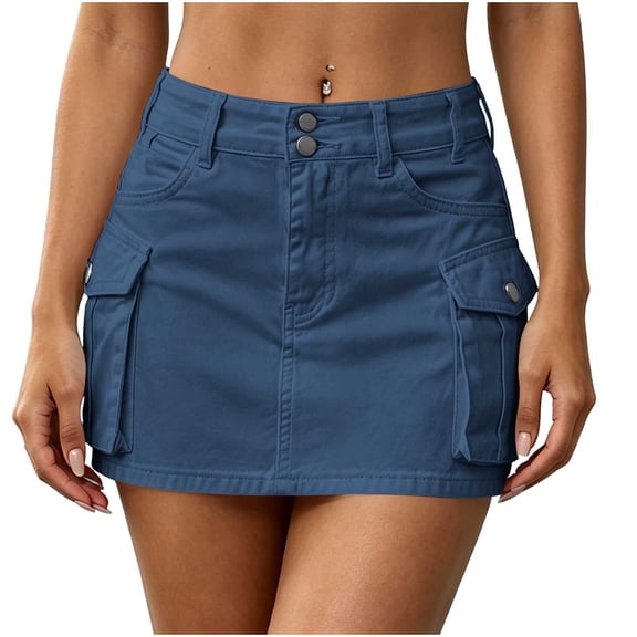 Achuyrbd Womens Cargo Skirt Denim Mini Skirt High Waisted Double Button A Line with Pockets