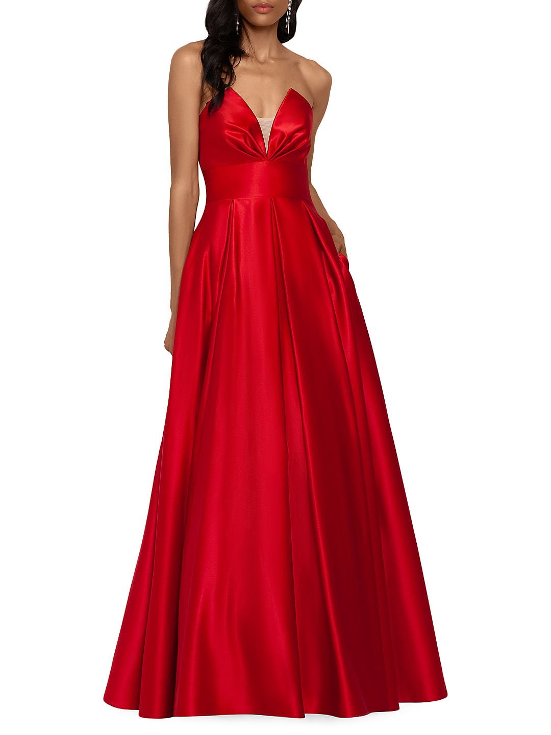 betsy and adam satin strappy back gown