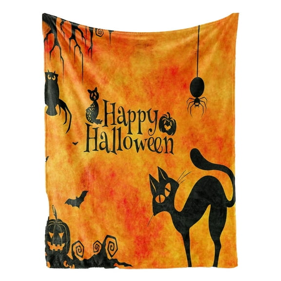 GQDIN Soft Cozy Halloween Blanket, Spooky Pumpkin Bat Spider Webs Print White Throws for Couch Bed Home Decoration Gifts, Fuzzy Fleece Halloween Throw Blanket for Kids Adults