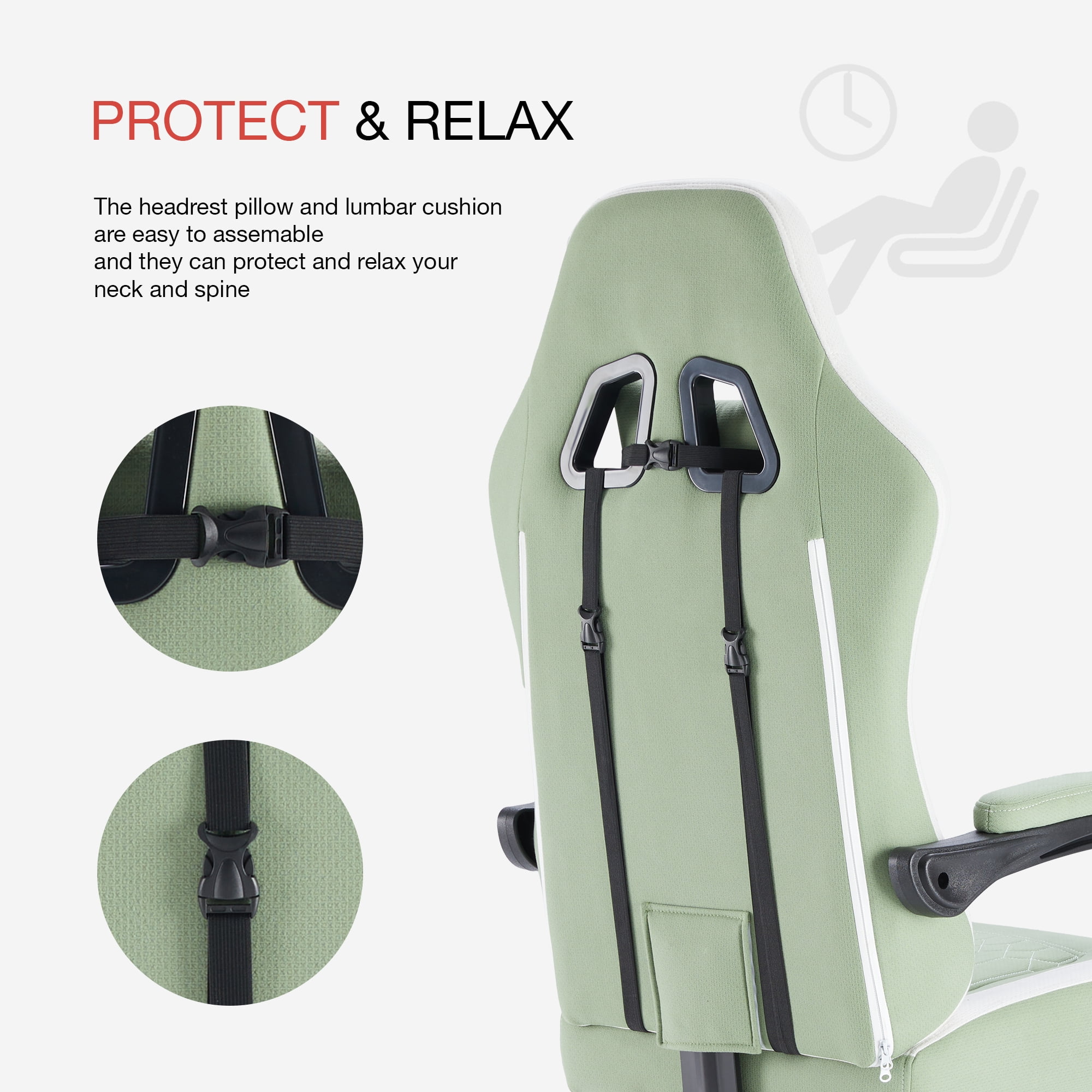 MCQ Computer Gaming Task Chair, High Back Ergonomic with Linkage Armrests, Footrest and Lumbar Support, 360° Swivel Wheels, Green