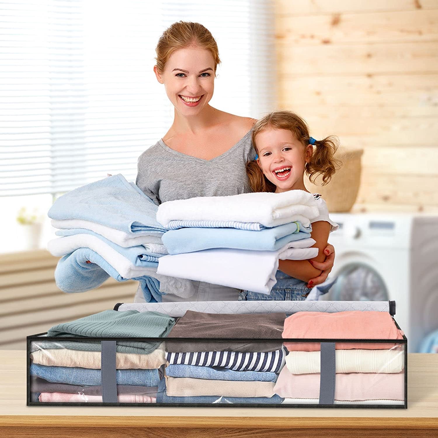 6 Pack Under Bed Storage Bags, Clothes Storage With Durable Handles,Large Capacity Storage Bins,Foldable Storage Organizers For Clothes,Bedding and Toys-Grey