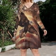 thumbnail image 2 of American Flag Eagle Long Sleeve Dresses For Women Vintage Elegant Party Dress Oversized V-neck Dress S-8XL, 2 of 7