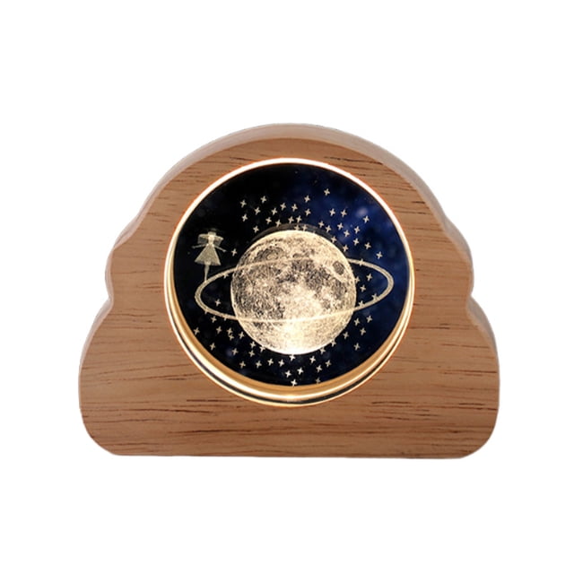 Luz nocturna Sky Crystal con base de madera | Lámpara LED de diseño Galaxy grabada | Iluminación ambiental suave y cálida | Enchufable o alimentado por batería | Regalo único para la decoración del