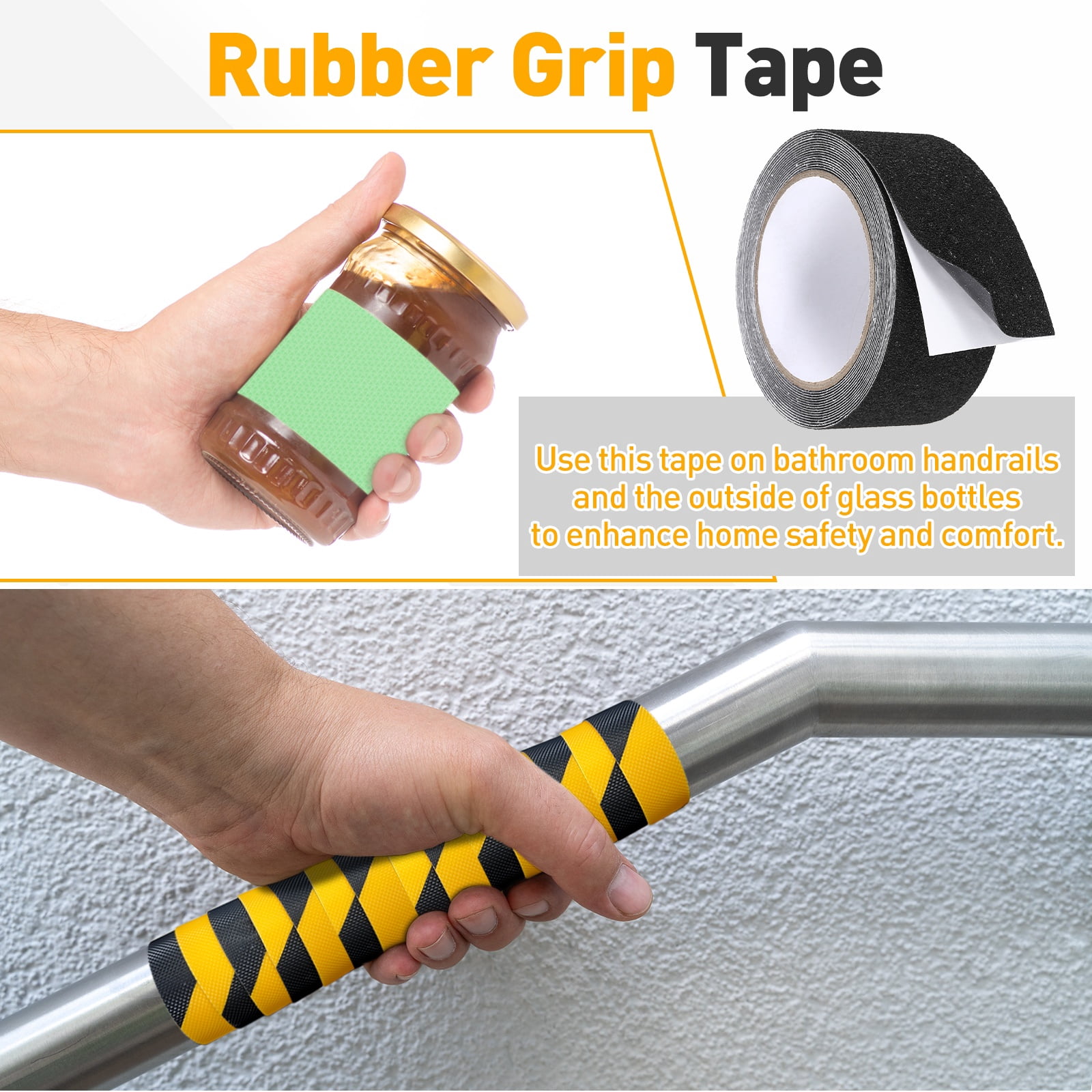 Uxcell 2 Pack Rubber Grip Tape, 2 in x 16 ft Non-Slip Tape with Texture Waterproof Adhesive Non-Abrasive Grip Tapes for DIY Tools, Indoor & Outdoor Stair Steps, Ramp, Black
