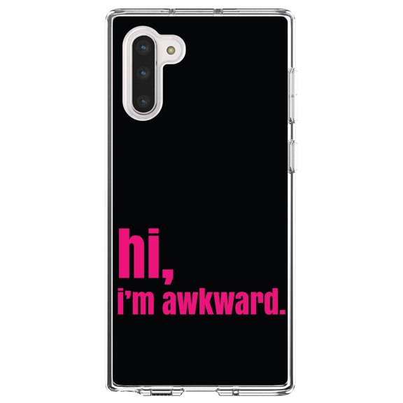 DistinctInk Clear Shockproof Hybrid Case for Samsung Galaxy Note 10 (6.3" Screen) - TPU Bumper, Acrylic Back, Tempered Glass Screen Protector - Black Hot Pink "hi, I'm awkward."