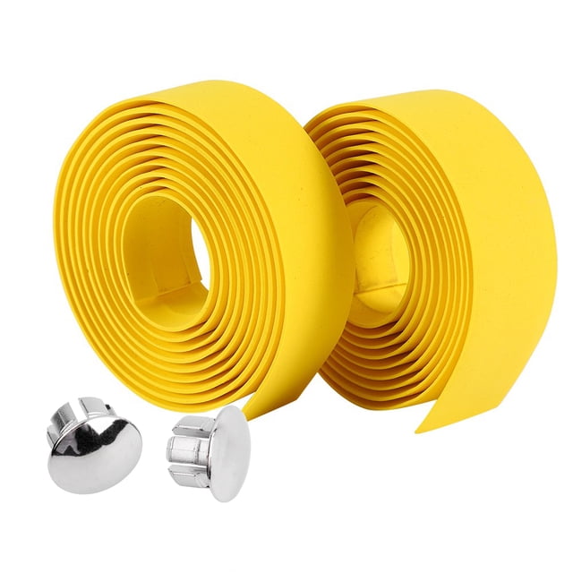 2 piezas de cinta adhesiva para manillar de bicicleta de carretera, 2 tapones para manillar (negro y blanco)