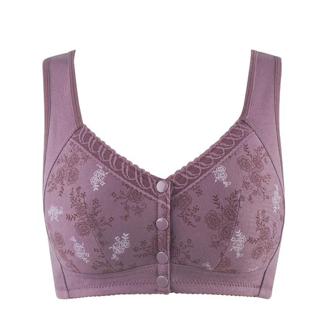 Conjunto de lencería Sujetador con botones en la parte delantera para mujer Ropa interior inalámbrica de alto soporte y cierre fácil (Púrpura XXL) Kuymtek multicolor Única para Mujer