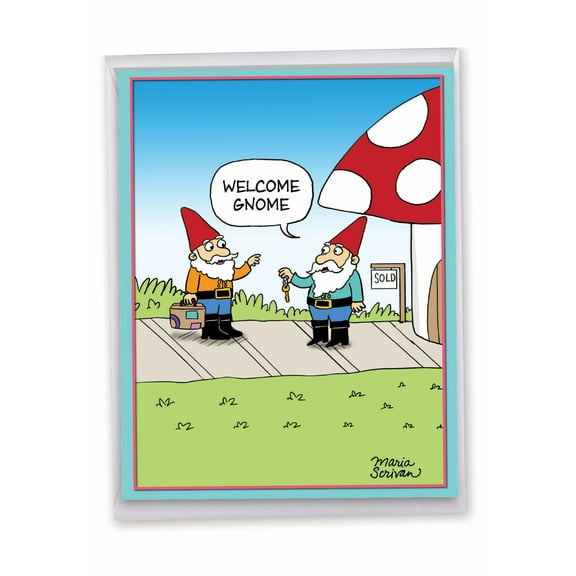 NobleWorks Jumbo Funny New Home Greeting Card 8.5 x 11 Inch with Envelope (1 Pack) Big, Jumbo Housewarming Welcome Gnome J9300NHG