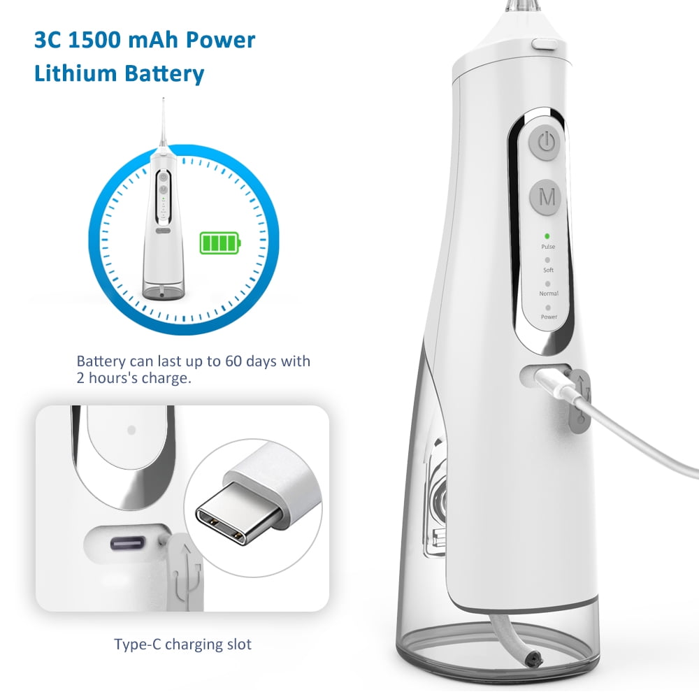 YEVYO Cordless Water Flosser Rechargeable, 4 Cleaning Modes, 310ml Water Tank, IPX7 Waterproof, Portable Water Dental Pick for Braces & Adults - White