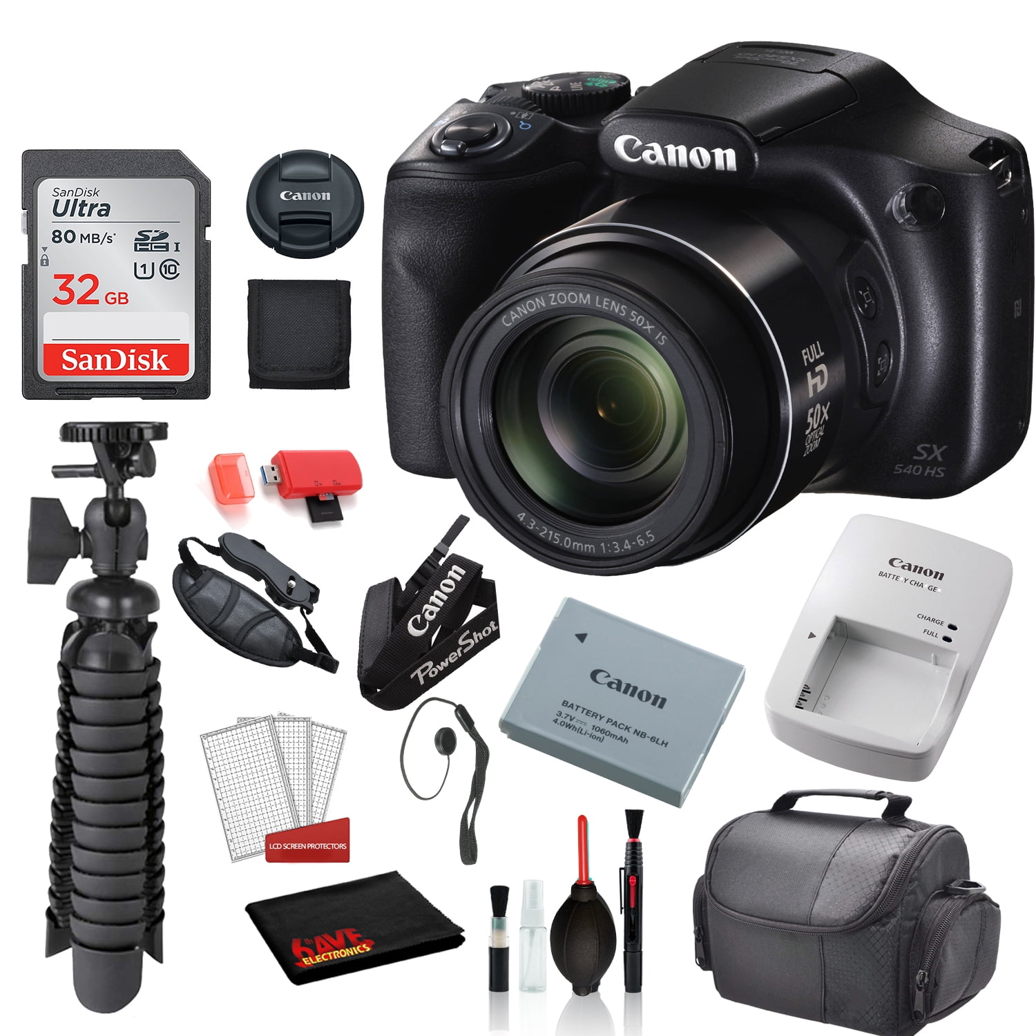 Camera Bag and Table-top Tripod Battery Charger Canon PowerShot SX540 HS 20.3MP Digital Camera with 50x Optical Zoom Red Bundle with 64GB Memory Card Rechargeable Battery 