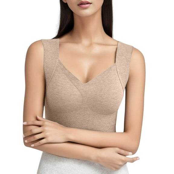 DuoJiaJ Womens Cotton Thermal Lined Underwear Tank Top Beige L