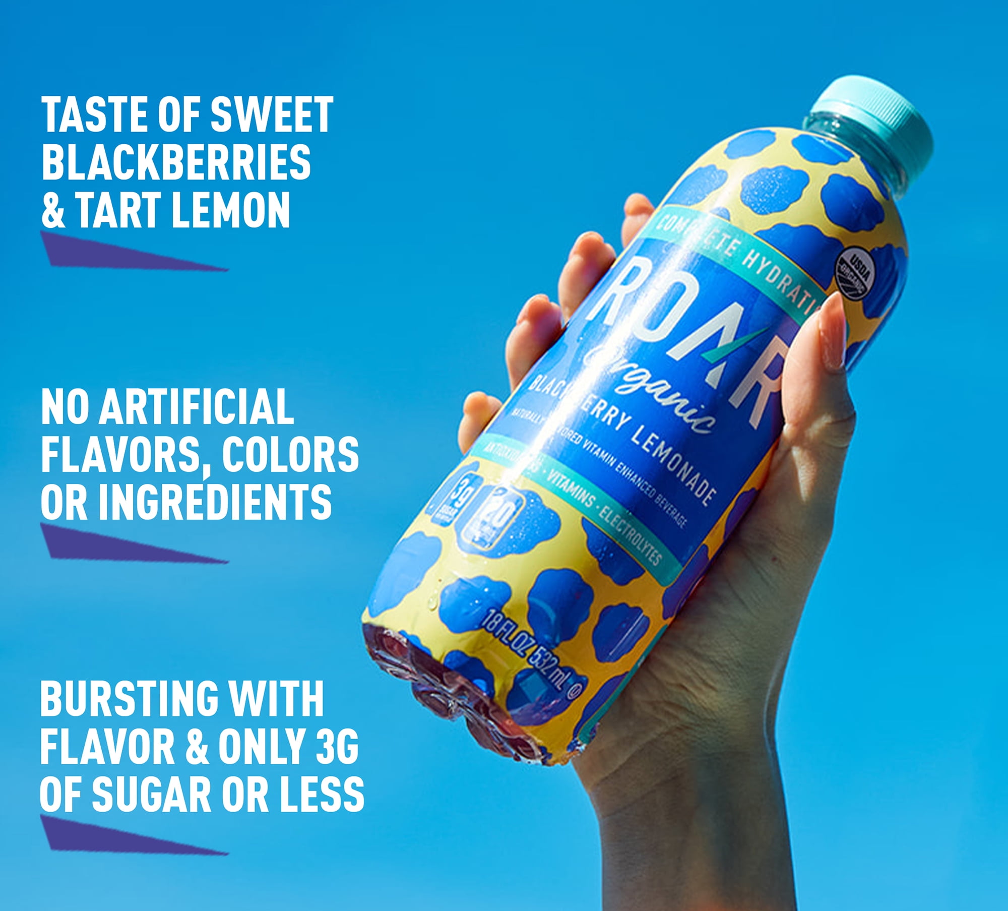 Roar Complete Hydration Organic - Blackberry Lemonade - 12 x 18 oz