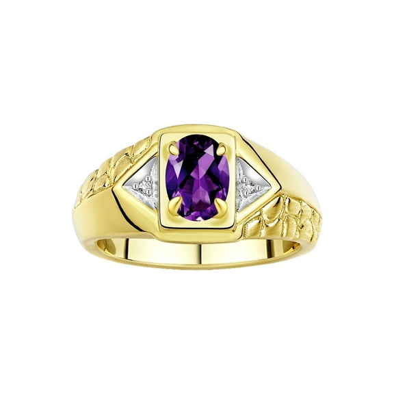Rylos 14K Yellow Gold Classic 7X5MM Oval Amethyst & Sparkling Diamond Ring - Birthstone Jewelry for Men -Size 8