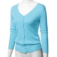 thumbnail image 3 of FashionOutfit Women's Solid Button Down V-Neck 3/4 Sleeves Knit Cardigan, 3 of 4