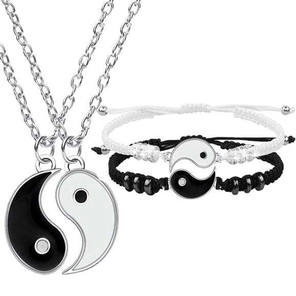 Pulseras de Tai Chi Yin Yang para parejas, conjunto de collares con colgante, cadena trenzada ajustable, pulseras a juego, Gargantilla, 2/4 piezas