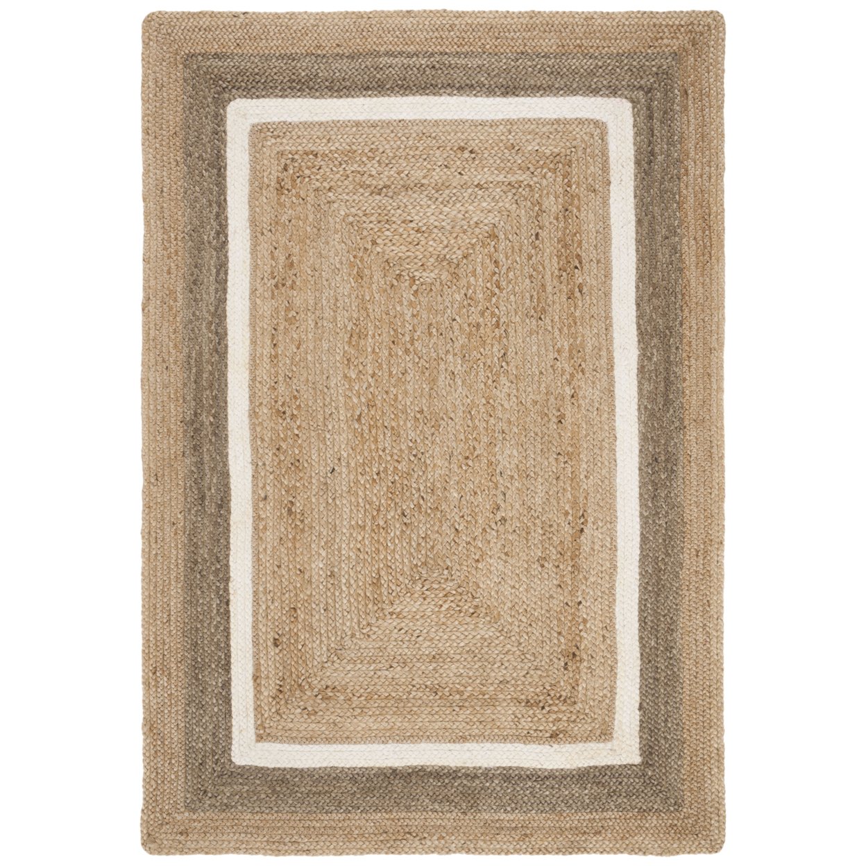 SAFAVIEH Natural Fiber Darrin Geometric Braided Jute Area Rug, Natural/Grey/Ivory, 5' x 8'