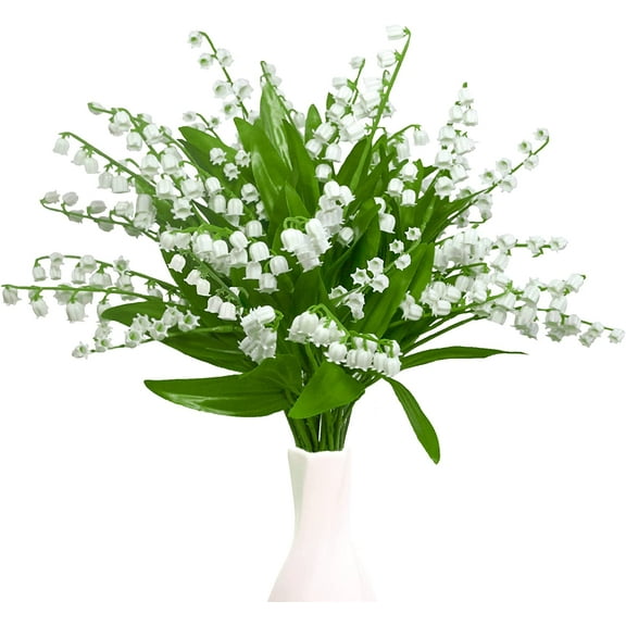 MAMOWEAR 12/24pcs Artificial White Lily of The Valley Flowers Fake Silk Wedding Flower Bouquet for Home Decor Office Indoor Outdoor Decor