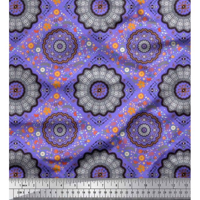 Soimoi Velvet Fabric Floral Mandala Printed Fabric 1 Yard 58 Inch Wide