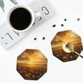 thumbnail image 4 of Zufioo Sunflower Sunset Rainfall Print Leather Coaster Set, Decorative PVC Coasters 4-pack - Scald and Stain-resistant, Suitable for Home, Cafes, Restaurants-Octagon, 4 of 6