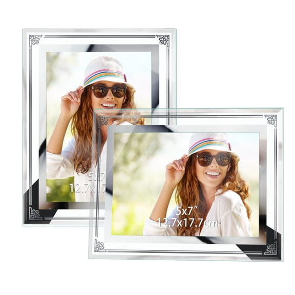 (2 pack)5x7 Glass Picture Frames, Clear Photo Frames 5 by 7 for Desktop Display