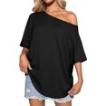 thumbnail image 3 of Short Sleeve Off Shoulder Solid Color Women Casual T Shirt, 3 of 7