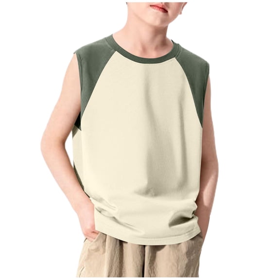 FSYBOA Boys Cotton Tank Tops, Soft Casual Sleeveless Crew Neck Kids Summer Tops Army Green Size 6T