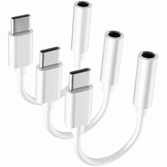 USB C to 3.5mm Headphone Jack Adapter for iPhone 15/15 Pro/Pro Max/Plus, Type C Aux Dongle Cable Cord Compatible with iPad, Samsung Galaxy S23/S23/S22/S21Ultra, MacBook,Note(3 Pack)…, White