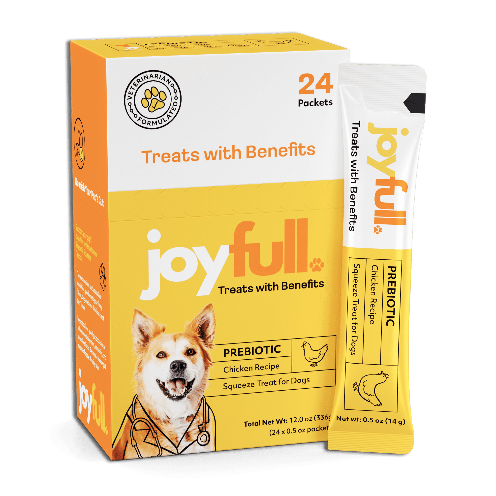 JoyFull Chicken Squeeze Treats for Dogs – Prebiotic Gut Health Treats Made with Real Cage-Free Chicken – Lickable, Enrichment-Friendly, Meal Topper – 24 Easy Squeeze Sticks (0.5oz Each)