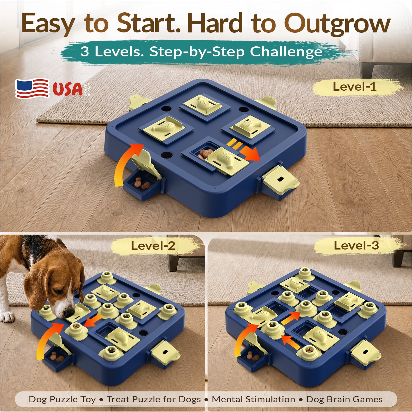 KADTC Dog Chess Puzzle Toy, Large Size, 3 Levels of Step-by-Step Challenge Beginner to Advanced Slow Feeder & Mental Stimulation for Smart Dogs Enrichment Toys