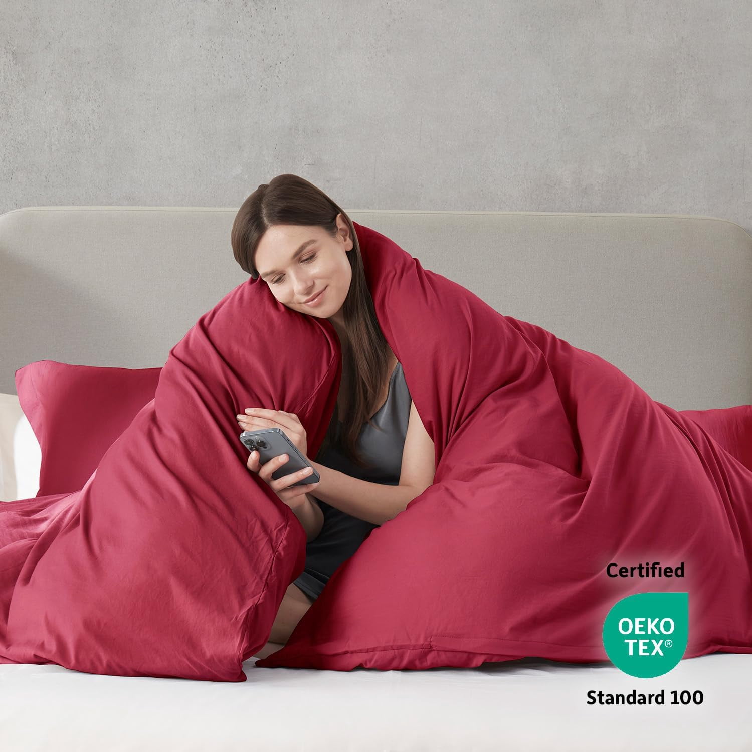 LammaLoe Duvet Cover King Size, Soft Prewashed 3-Piece Duvet Cover Bedding Set with Pillow Shams, Burgundy Red