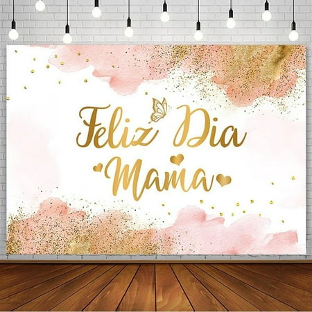 Image of 7x5ft Feliz Dia Mama Backdrop Happy Mother s Day Party Decorations Best Mom Ever Blush Pink Watercolor Clouds Gold Glitter Photography Background for Women Thanks Mother s Day Photo Booth Props