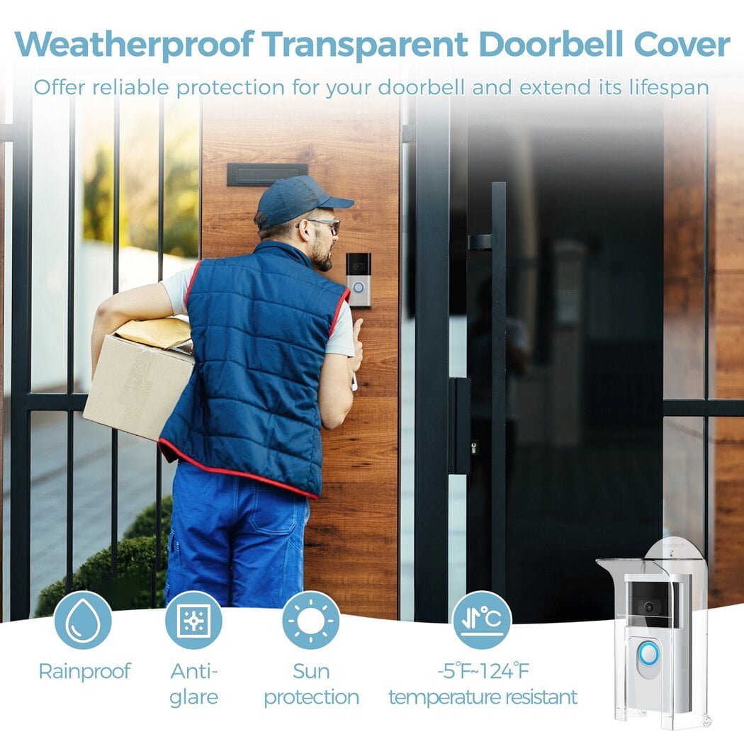 Transparent Door Bell Cover, Rainproof Doorbell Protector, Plastic Door Bell Shield, Weatherproof Doorbell Protective Cover Compatible with Ring 1/2/3/4/Pro/Pro 2/Wired Video Doorbells