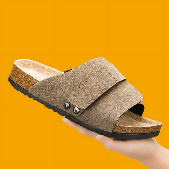 Boken slippers 2024 summer sandals, cork velvet Velcro, outdoor wearing beach flip flops, men's style