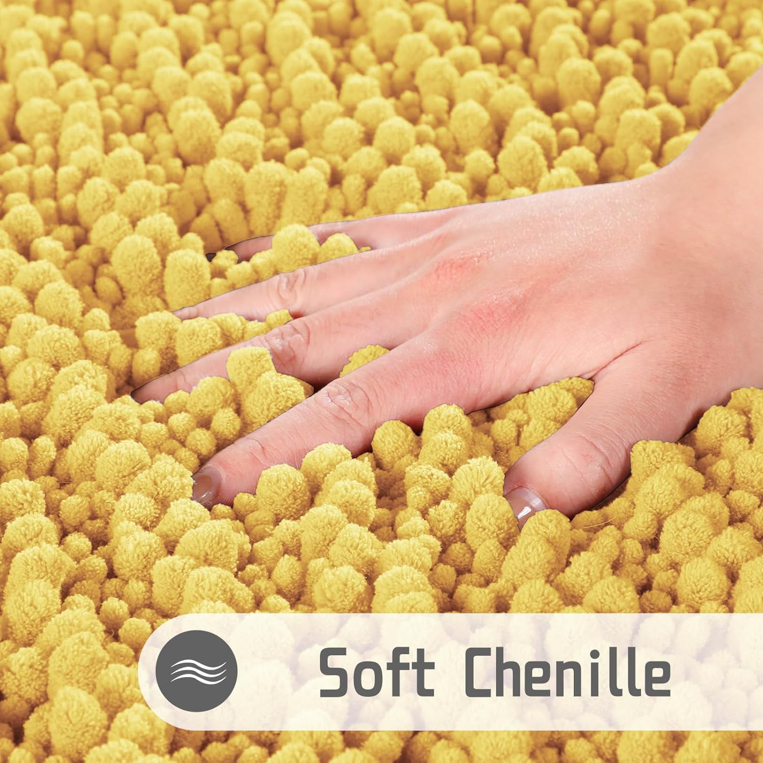 32 x 20, Soft Shaggy Chenille Bathroom Rugs, Large Size, Super Absorbent & Thick, Non-Slip, Machine Washable Bathroom mat, Bath Mats for Bathroom, Tub & Shower, Yellow