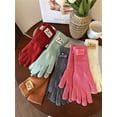 thumbnail image 4 of Guantes largos de punto para otoño e invierno, con parche de color sólido, bonitos guantes de cinco dedos cálidos con correa extendida para la muñeca y dedos con fugas para pantalla táctil, 4 of 6
