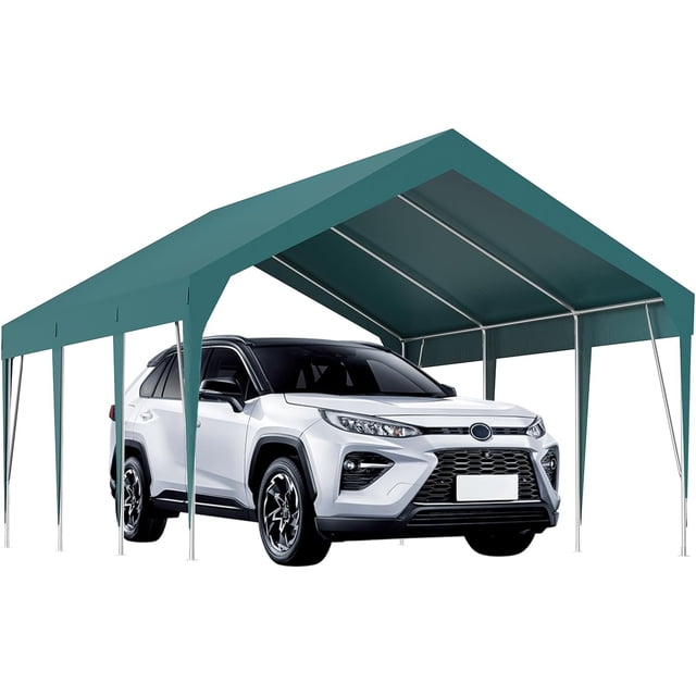 Abri d'Auto Robuste 10 X 20 Pi, Auvent Résistant aux UV, Imperméable, Abri Extérieur pour Rangement de Voitures et Événements - Vert Foncé