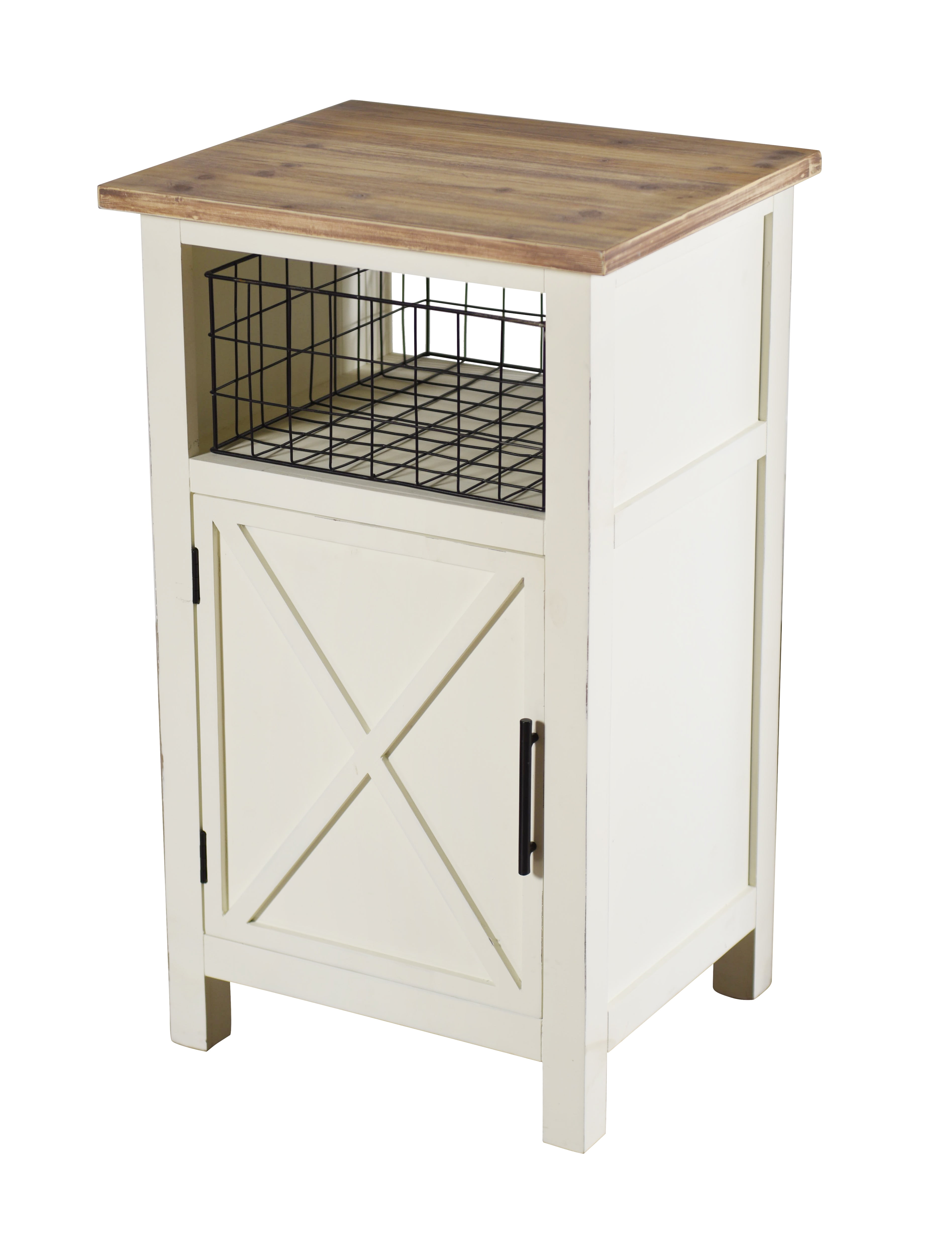 Quail Farm Single Door With Open Shelf Side Table White And Natural