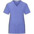 thumbnail image 2 of Minty Mint, Women's, V Neck Stretch Medical Scrub Top w Side Panels, Ceil Blue, XL, 2 of 3