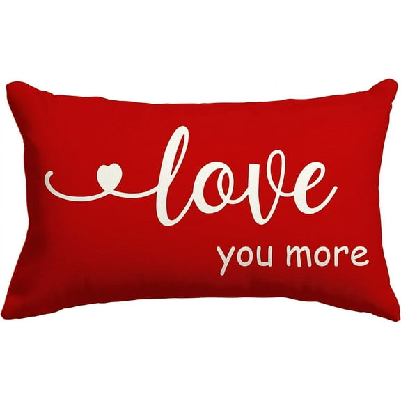 Red Valentines Day Pillow Cover 12x20 inch Love You More Valentine Lumbar Pillows Valentines Day Decorations for Sofa Couch