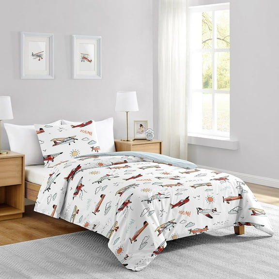 Sweet Jojo Designs Vintage Airplane Red and Blue Twin Comforter Set
