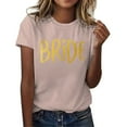 thumbnail image 1 of Camiseta informal de mujer con estampado de letras, manga corta y cuello redondo, 1 of 4