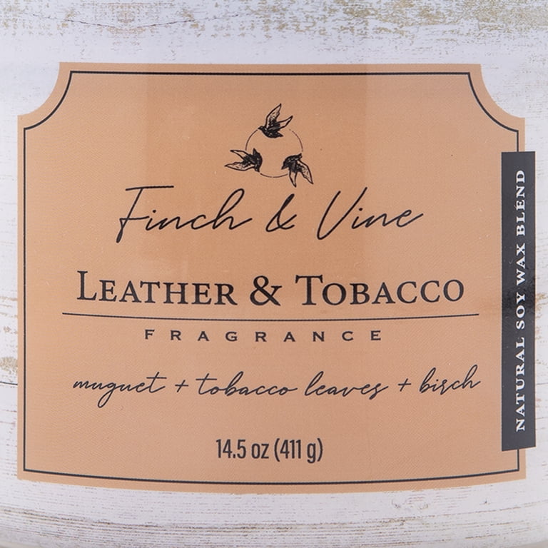 leather and tobacco candle Carolina Candle Leather & Tobacco 14.5Oz, 3 Wick Candle, White