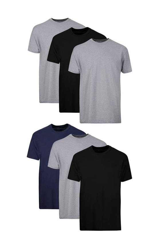 T-Shirt, 6-Pack, Moisture-Wicking T-Shirt Undershirts, Black/Grey/Blue