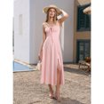 thumbnail image 4 of Pink Lace-Up Front Slit Thigh Shaping Ruched Camisole Maxi Dress, 4 of 7