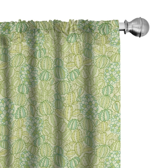 Cactus Curtains 2 Panels Set, Exotic Spring Thorny Plantation in Natural Tones Botanical Pattern, Window Drapes for Living Room Bedroom, 56"W X 95"L, Pastel Green, by Ambesonne