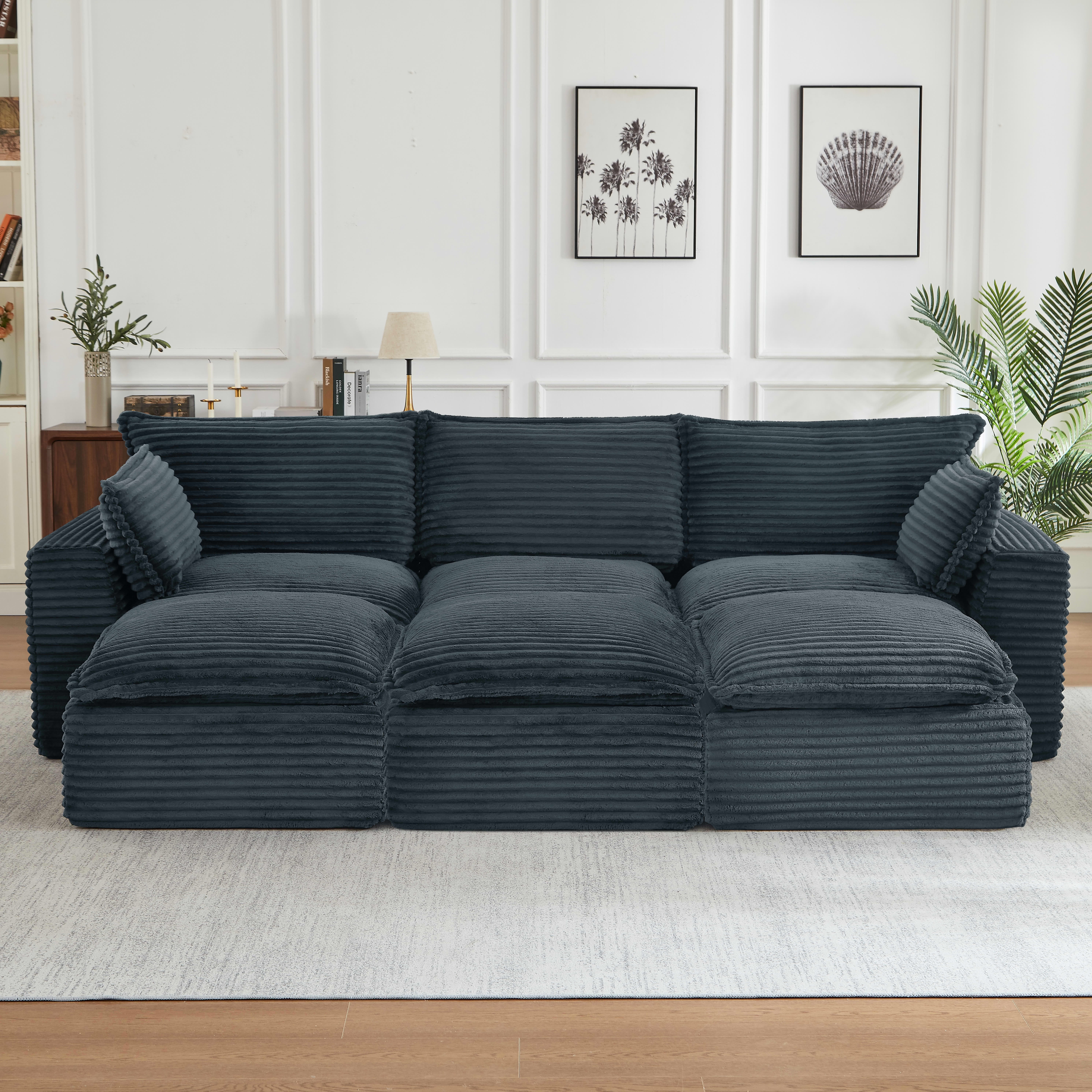 MAYEERTY Corduroy Oversized Sectional Sofa, Cloud Convertible Couch for Apartment & Living Room, Dark Gray